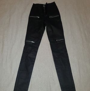 Tall Black Vice High Waisted Coated Zip Pocket Jea